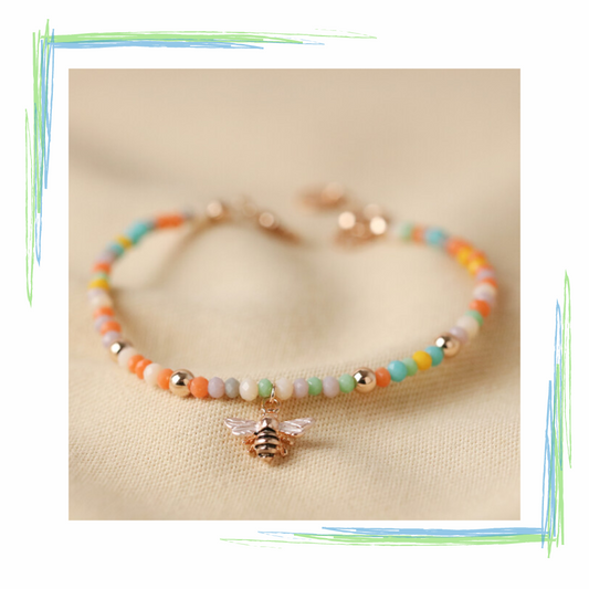 Lisa Angel Colourful Beaded Bee Bracelet in Rose Gold