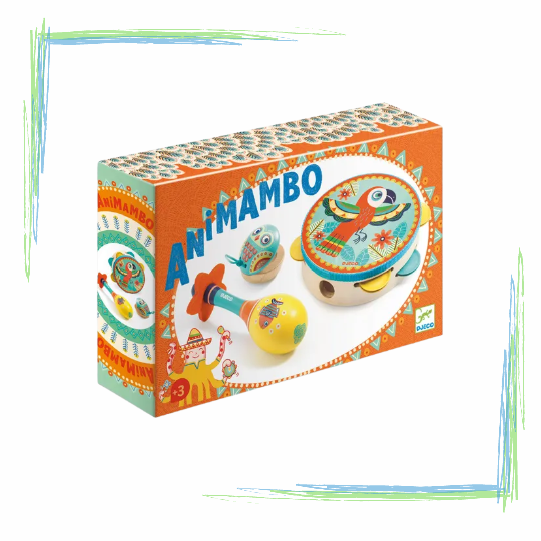 Djeco Animambo - Set of 3 Instruments (tambourine, maracas, castanet)